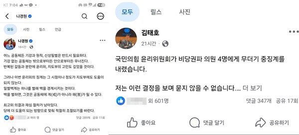 국민의힘 나경원·김태호 국회의원. /페이스북 화면 캡처.