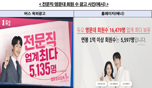 전문직·명문대 회원 수 광고 사진(예시) /공정거래위원회