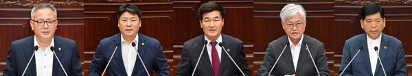 (사진 왼쪽부터) 정규헌·박동철·유계현·신종철·강성중 경남도의원. /경남도의회