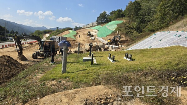 특혜 및 불법 의혹이 있는 해당 묘지에 망두석 2기와 비석 2기가 세워져 있다.(사진=독자 제공) ⓒ포인트경제